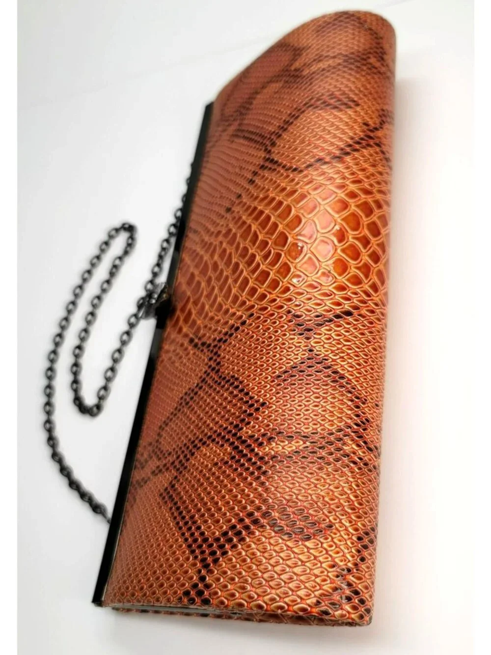 Vintage Lapis Handbag Purse Faux Snakeskin Brown Shoulder Bag Clutch VR609
